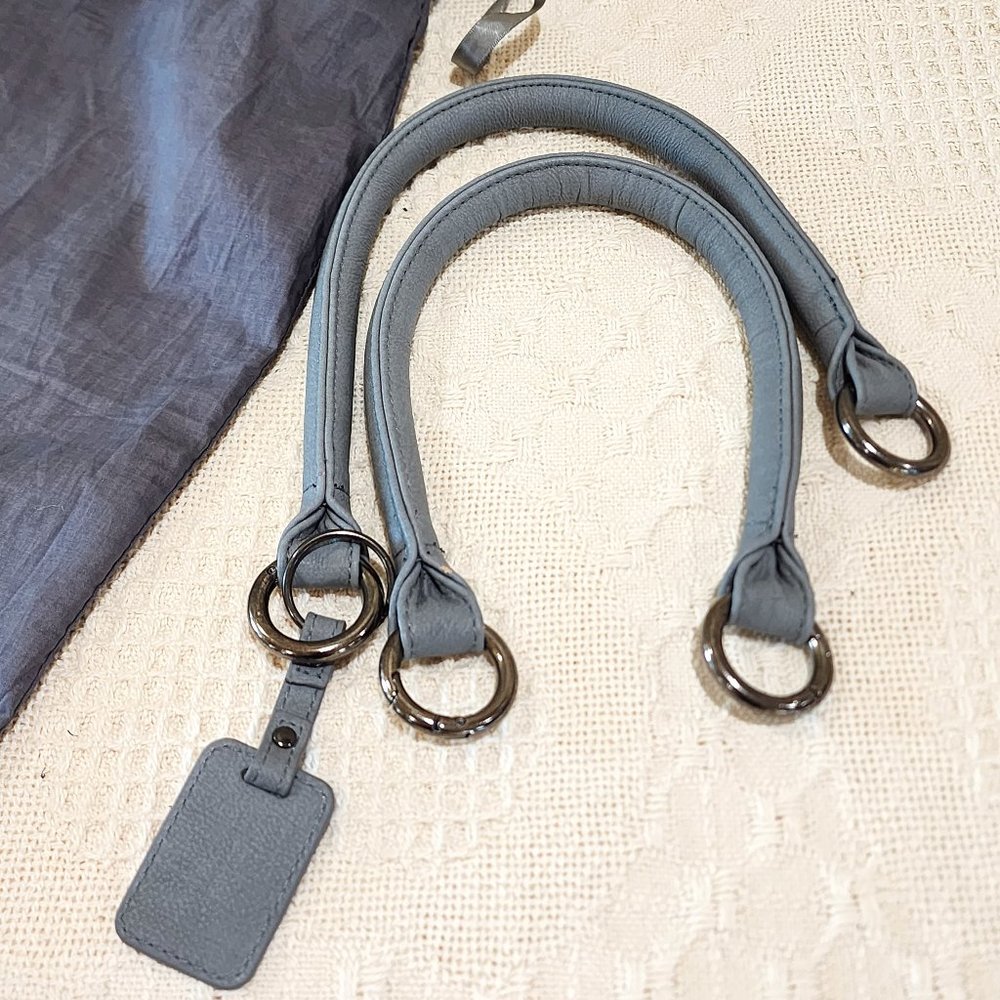 Miche LUCERNE Luxe Gray Double Rolled Handles Caribiner Hardware Keychain Bag
